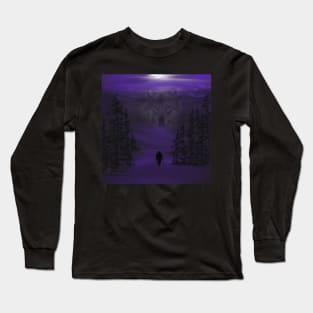 Cold winter night under the watchful wolf Long Sleeve T-Shirt